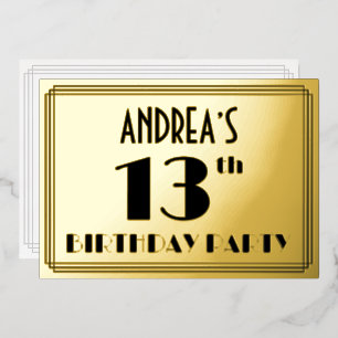 Invitation En Aluminium Fête d'anniversaire de 13 ans — Style Art Déco “13