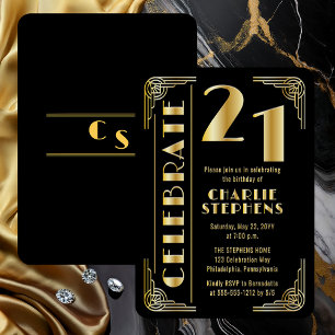 Invitation En Aluminium Fête d'anniversaire de 21 ans Luxe Art Déco Élégan
