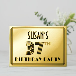 Invitation En Aluminium Fête d'anniversaire de 37 ans — Style Art déco « 3