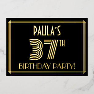 Invitation En Aluminium Fête d'anniversaire de 37 ans — Style Art déco « 3