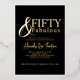 Invitation En Aluminium Fête d'anniversaire de 50 ans en feuille d'or Fift