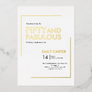 Invitation En Aluminium Fête d'anniversaire de 50 ans Fifty and Fabulous e
