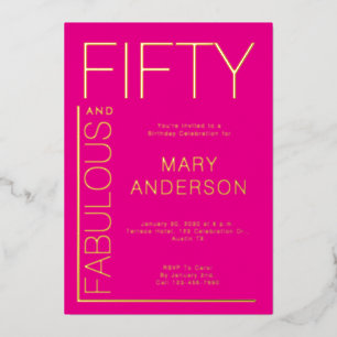 Invitation En Aluminium Fête d'anniversaire de 50 ans Gold Pink Fifty et F