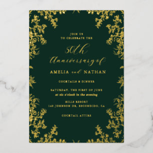 Invitation En Aluminium Fête d'anniversaire de 50 ans Vintage Gold Emerald
