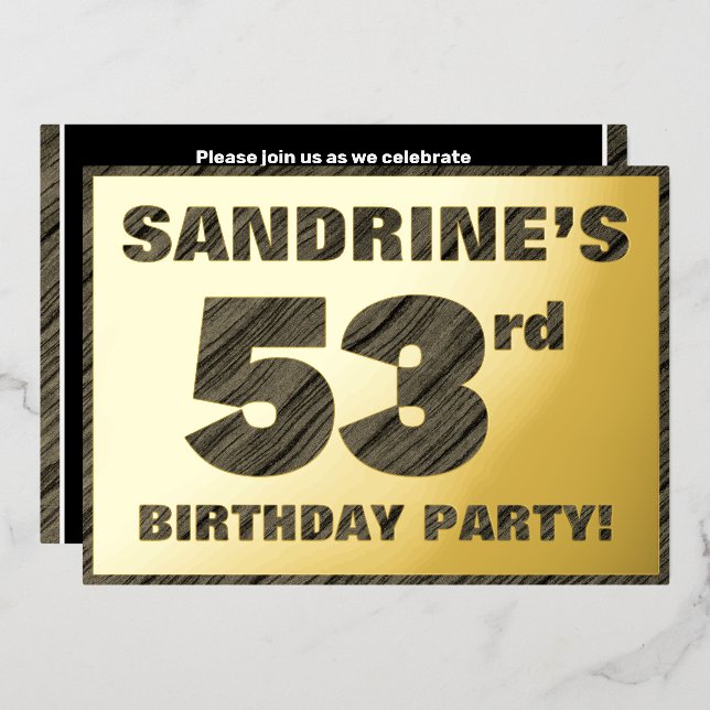 Invitation En Aluminium Fête d'anniversaire de 53 ans — Texte à grain de b (Recto/Verso)