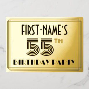 Invitation En Aluminium Fête d'anniversaire de 55 ans — Style Art Déco « 5