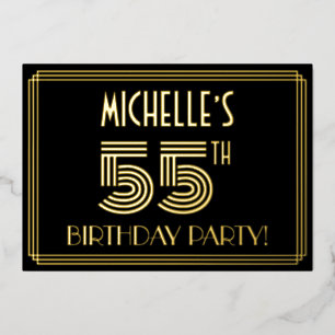 Invitation En Aluminium Fête d'anniversaire de 55 ans — Style Art déco « 5
