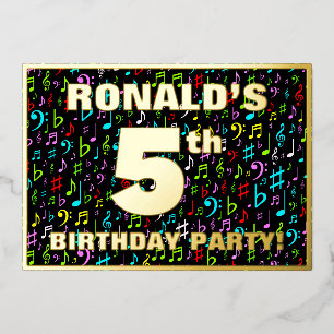 Invitation En Aluminium Fête d'anniversaire de 5 ans — Symboles musicaux c