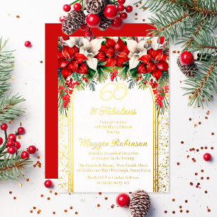 Invitation En Aluminium Fête d'anniversaire de 60 ans Elegant Poinsettias