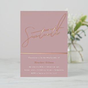 Invitation En Aluminium Fête d'anniversaire de 60 ans Mauve Rose Poussiére