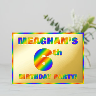Invitation En Aluminium Fête d'anniversaire de 6 ans — “6” spectre arc-en-