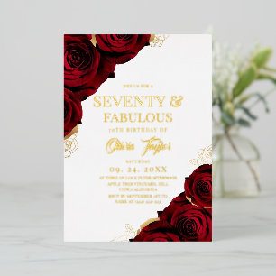 Invitation En Aluminium Fête d'anniversaire de 70 ans Élégantes Roses Roug