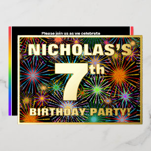 Invitation En Aluminium Fête d'anniversaire de 7 ans — Feu d'artifice colo