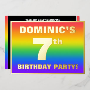 Invitation En Aluminium Fête d'anniversaire de 7 ans : motif arc-en-ciel c
