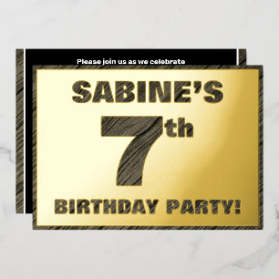 Invitation En Aluminium Fête d'anniversaire de 7 ans — Texte à grain de bo