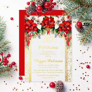 Invitation En Aluminium Fête d'anniversaire de 80 ans Elegant Poinsettias