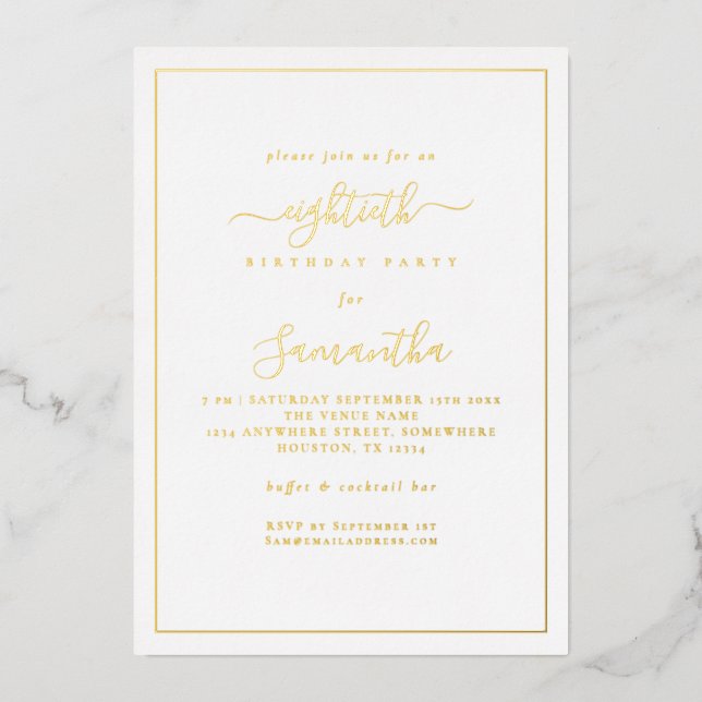 Invitation En Aluminium Fête d'anniversaire de 80 ans Elegant Script Borde (Recto)
