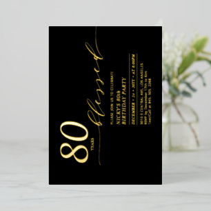 Invitation En Aluminium Fête d'anniversaire de 80 ans Gold & Black 80 Year