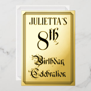 Invitation En Aluminium Fête d'anniversaire de 8 ans — Écriture élégante +