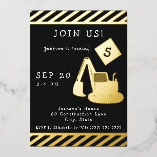 Invitation En Aluminium Fête d'anniversaire de construction pour Boy Gold
