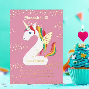 Invitation En Aluminium Fête d'anniversaire de deux ans de licorne à deux