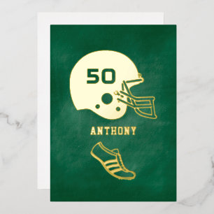 Invitation En Aluminium Fête d'anniversaire de football vert et or, tous â