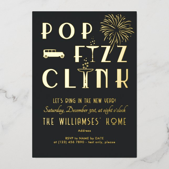 Invitation En Aluminium Fête d'anniversaire de Gatsby Pop Fizz Clink Art D (Recto)