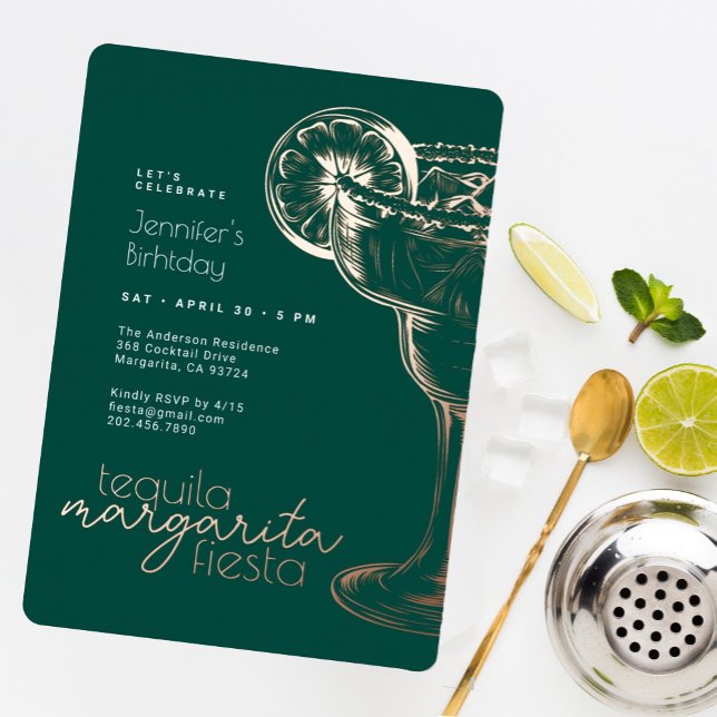 Invitation En Aluminium Fête d'anniversaire de la Margarita verte moderne (Créateur téléchargé)