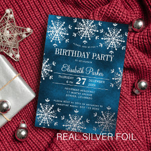 Invitation En Aluminium Fête d'anniversaire de luxe en hiver avec flocons