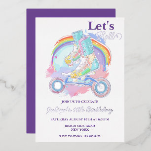 Invitation En Aluminium Fête d'anniversaire de patin à roulettes violet po