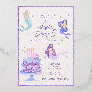 Invitation En Aluminium Fête d'anniversaire de sirène océanique paillettes