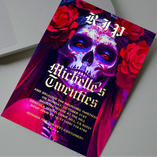 Invitation En Aluminium Fête d'anniversaire des 30 ans Halloween Rose roug