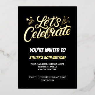 Invitation En Aluminium Fête d'anniversaire des 80 ans Golden Script