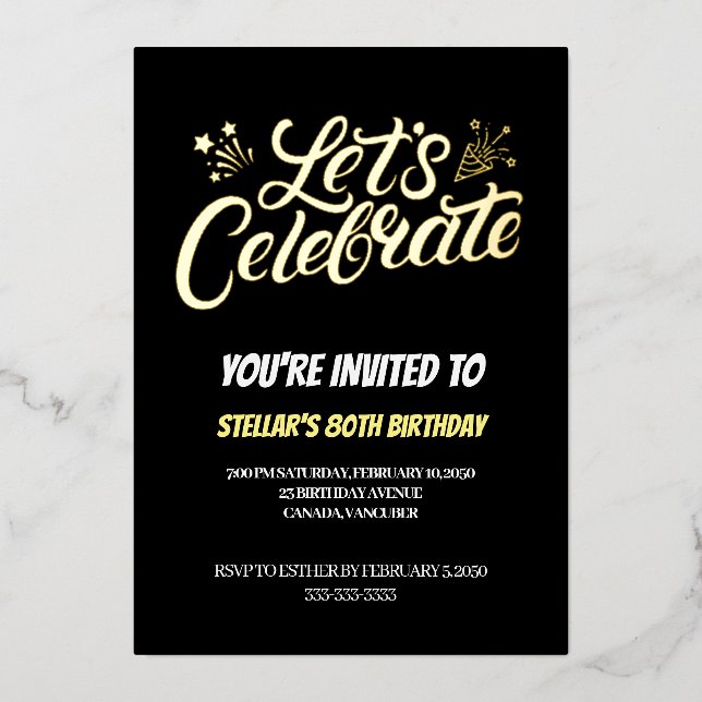Invitation En Aluminium Fête d'anniversaire des 80 ans Golden Script (Recto)