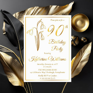 Invitation En Aluminium Fête d'anniversaire des 90 ans Perce-Neige Élégant