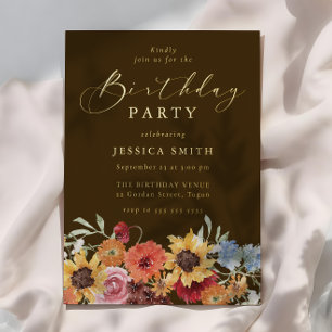 Invitation En Aluminium Fête d'anniversaire dorée de femme florale bohème