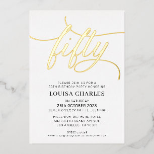 Invitation En Aluminium Fête d'anniversaire élégante 50 ans style or