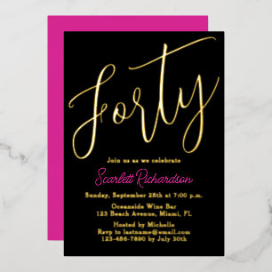 Invitation En Aluminium Fête d'anniversaire élégante de 40 ans avec feuill