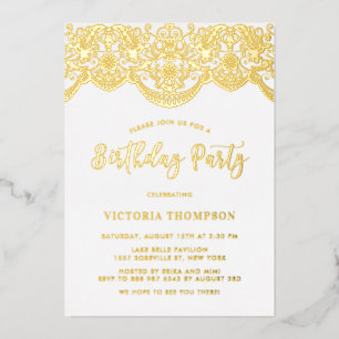 Invitation En Aluminium Fête d'anniversaire élégante en brocart floral en