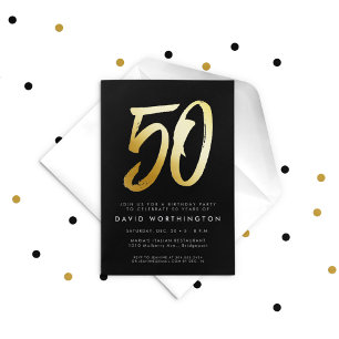 Invitation En Aluminium Fête d'anniversaire élégante et dorée pour 50 ans