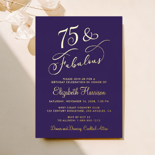 Invitation En Aluminium Fête d'anniversaire élégante violette pour 75 ans