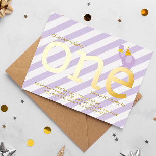 Invitation En Aluminium Fête d'anniversaire éléphant violet et faux papier