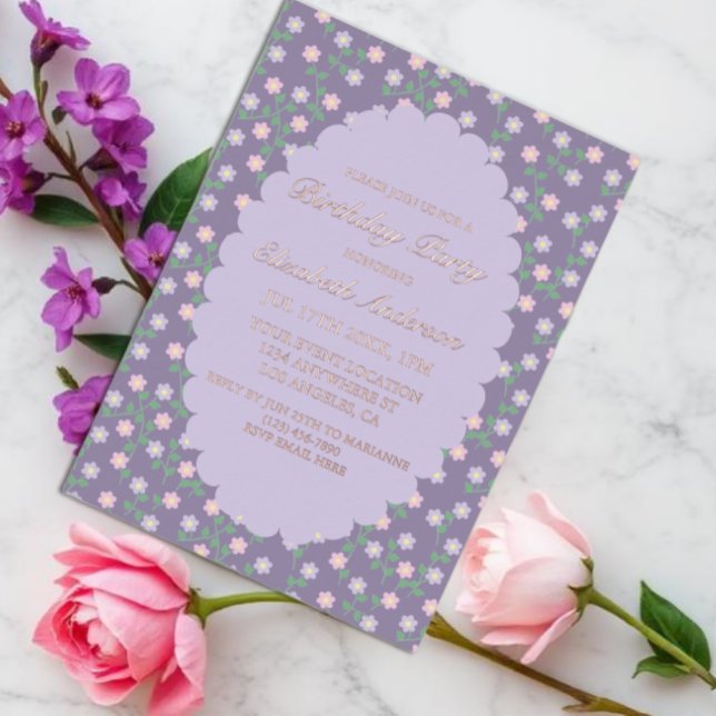Invitation En Aluminium Fête d'anniversaire fleurs violettes (Créateur téléchargé)