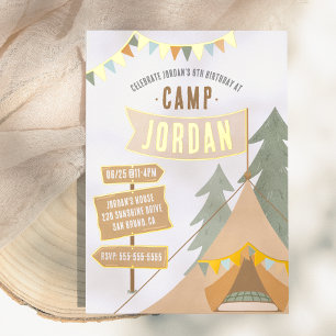 Invitation En Aluminium Fête d'anniversaire garçon aventure de camping en 
