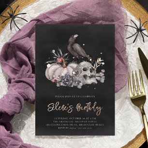Invitation En Aluminium Fête d'anniversaire Halloween Crâne & Corbeau
