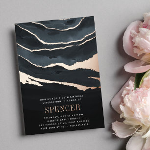 Invitation En Aluminium Fête d'anniversaire Luxe Marbre Noir ou Toute Autr