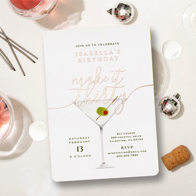 Invitation En Aluminium Fête d'anniversaire 'Make It Thirty Martini' Rose  (Créateur téléchargé)