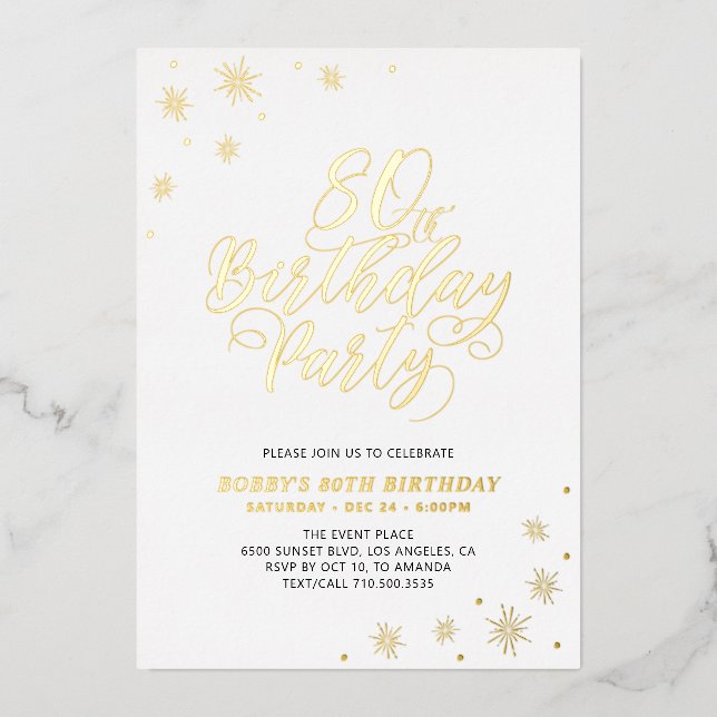 Invitation En Aluminium Fête d'anniversaire moderne 80e Real Foil Invitati (Recto)