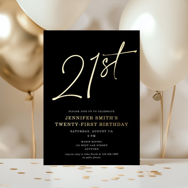 Invitation En Aluminium Fête d'anniversaire moderne chic script vingt-et-u (Créateur téléchargé)