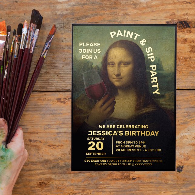 Invitation En Aluminium Fête d'anniversaire peinture et boisson  (Créateur téléchargé)